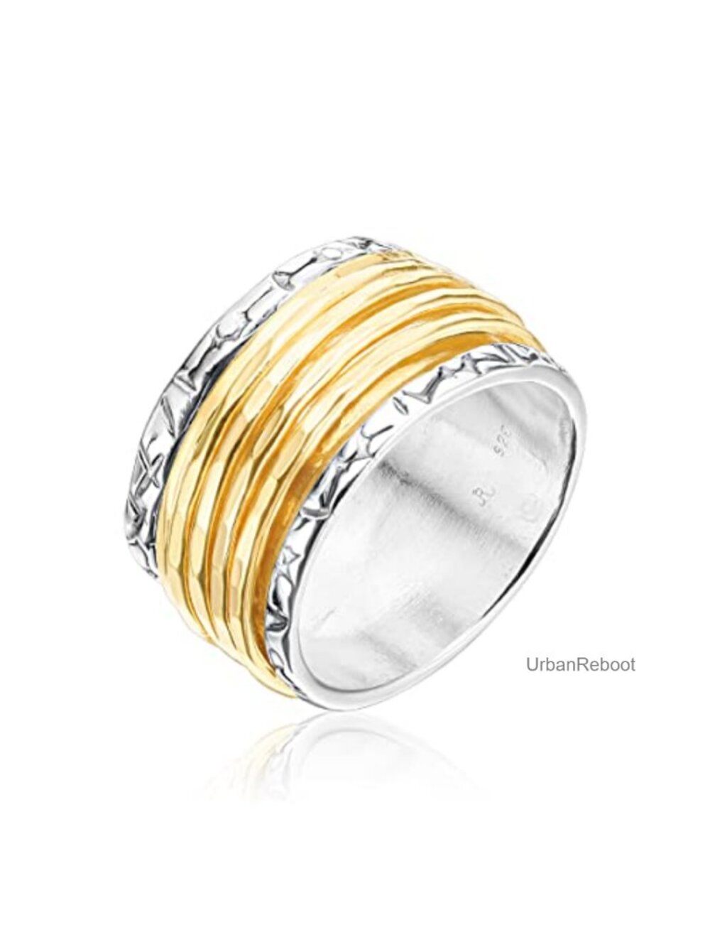 925 Sterling Silver 14K Gold Plated Spinner Ring - Size 5 Artisan Vintage Style